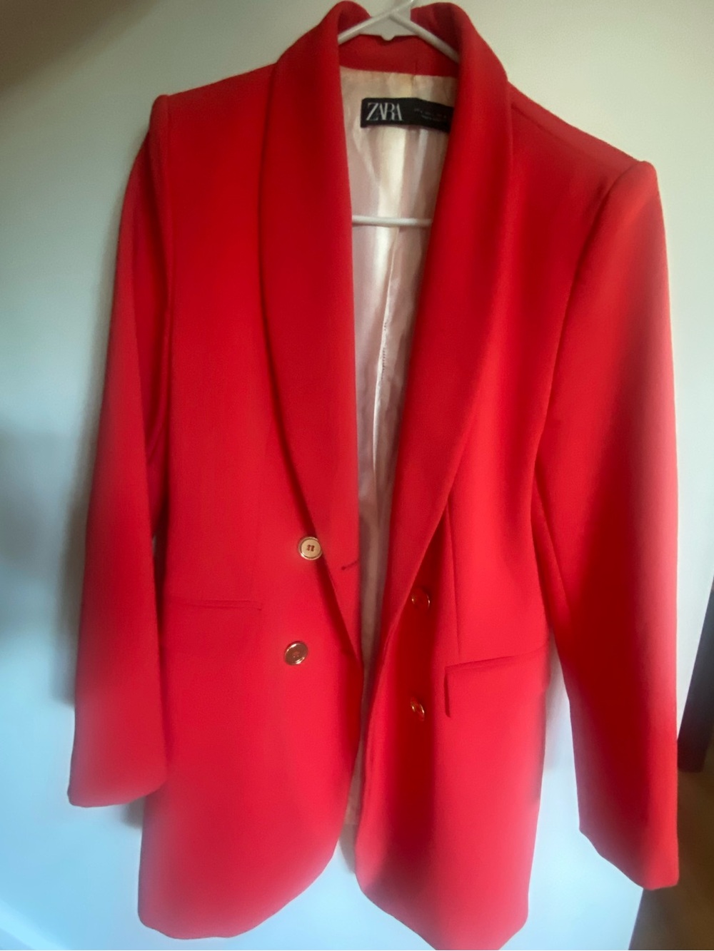 Zara Vibrant Red Double-Breasted Blazer with Gold Buttons